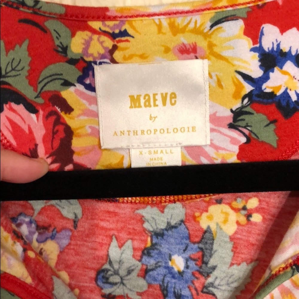 Maeve by Anthropologie Red Floral Tee Size XS - Picture 5 of 9
